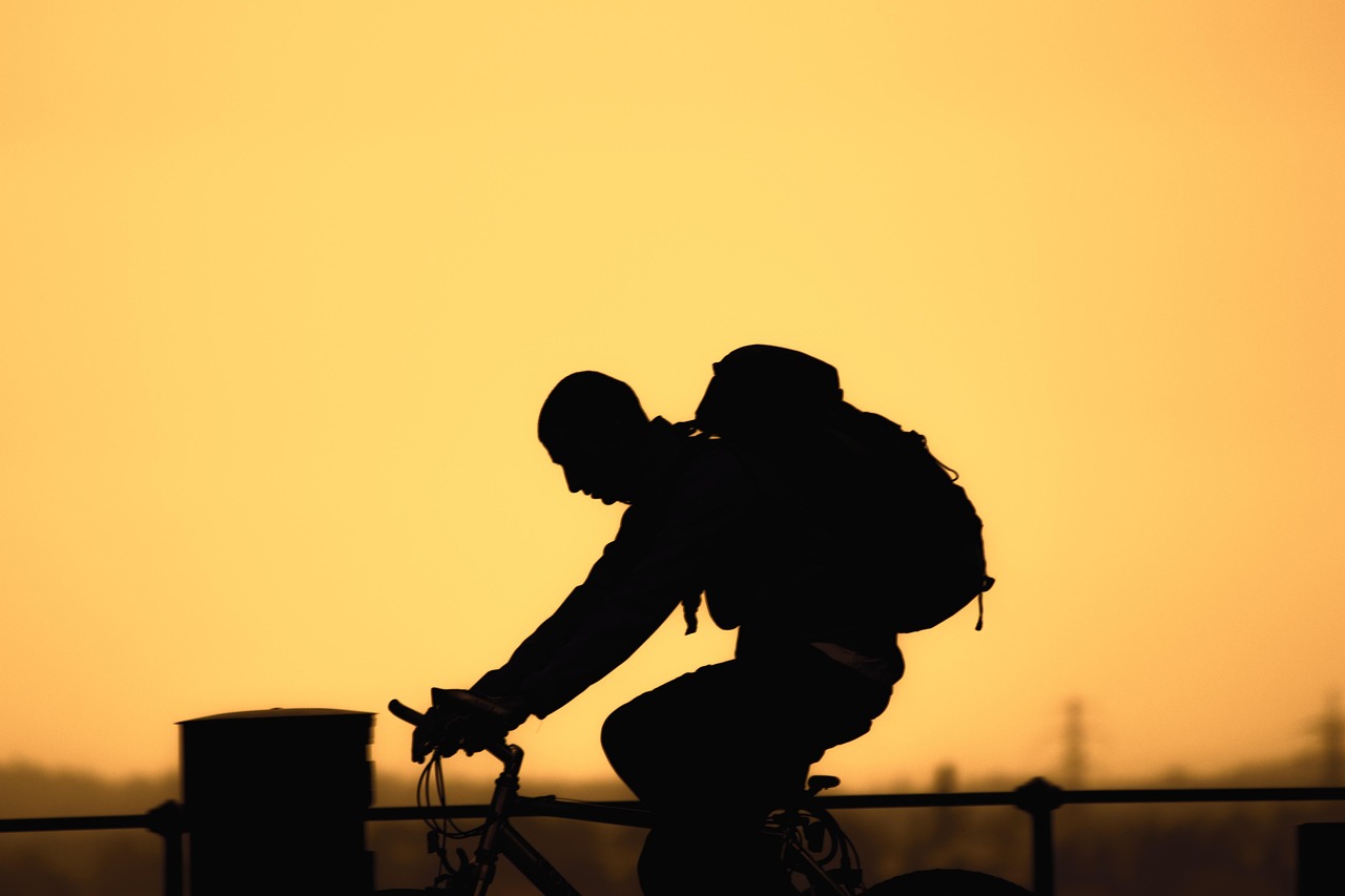 bicycle, nature, trip, travel, excursion, leisure time, silhouette, sunset, tourist, vacations, hike, discover, wheel